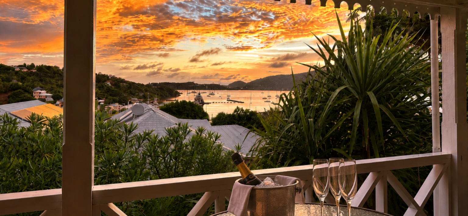 Sunset over English Harbour viewed from Tiger Lily Antigua